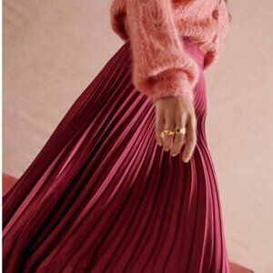 Sezane Dino Pleated Midi Skirt Burgundy Size 4